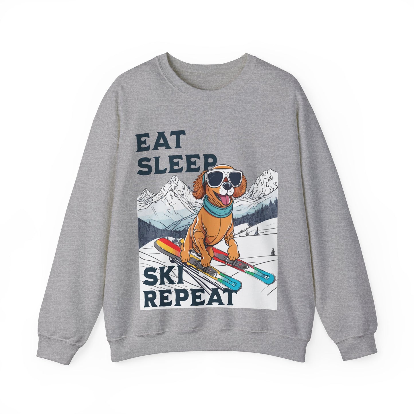 Cute Dog Cartoon Ski Lover Meme Crewneck Sweatshirt