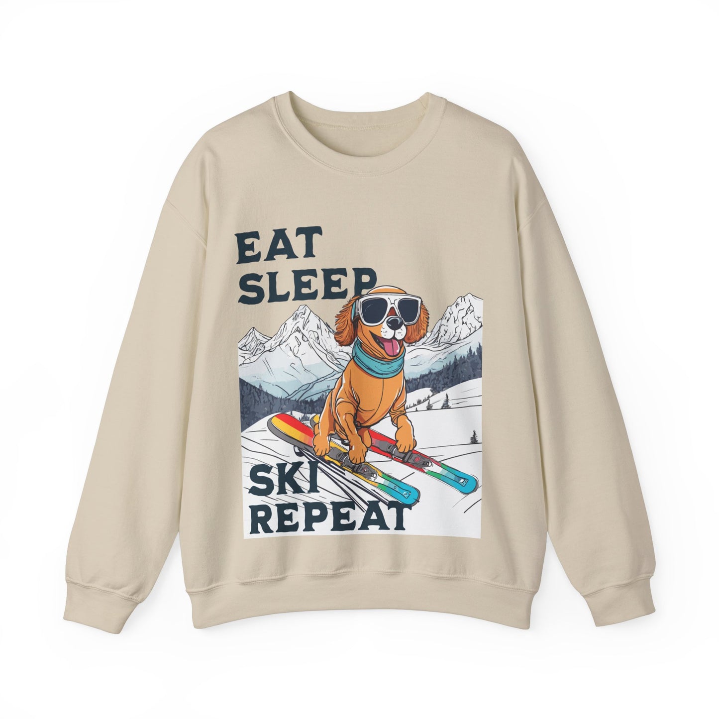 Cute Dog Cartoon Ski Lover Meme Crewneck Sweatshirt