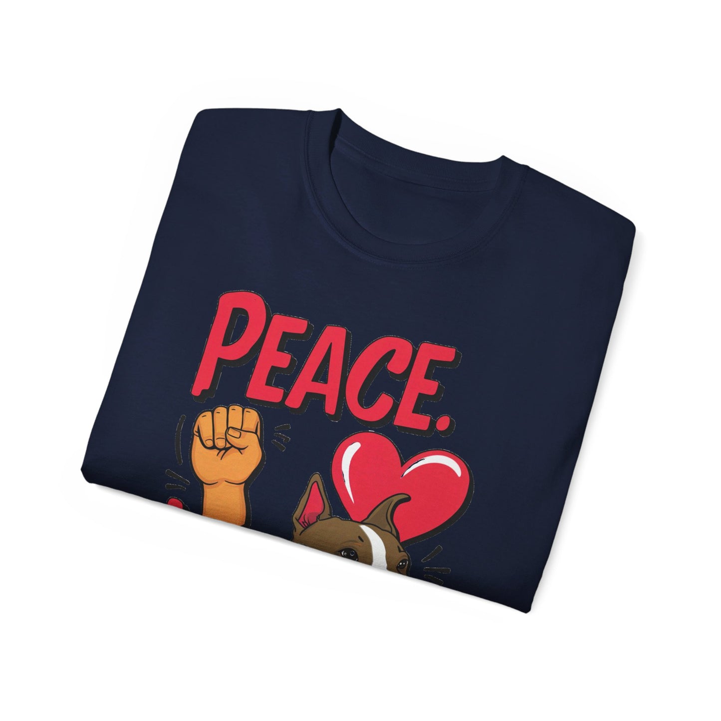 Cute Dog Cartoon Peace Love Pitties Unisex Organic T-Shirt