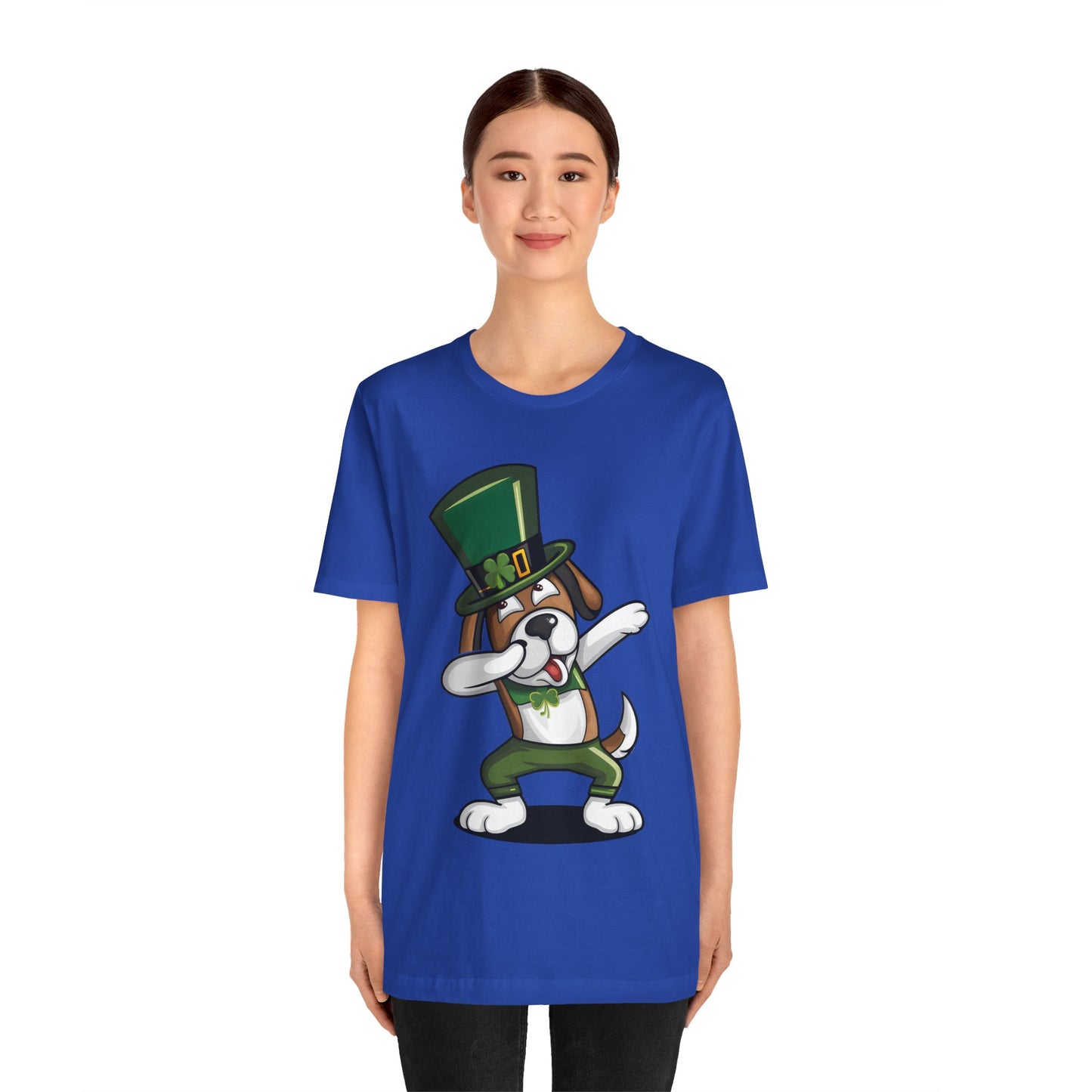 Cute Cartoon St Patrick's Day Dog Dabbing Unisex Jersey Short Sleeve Tee