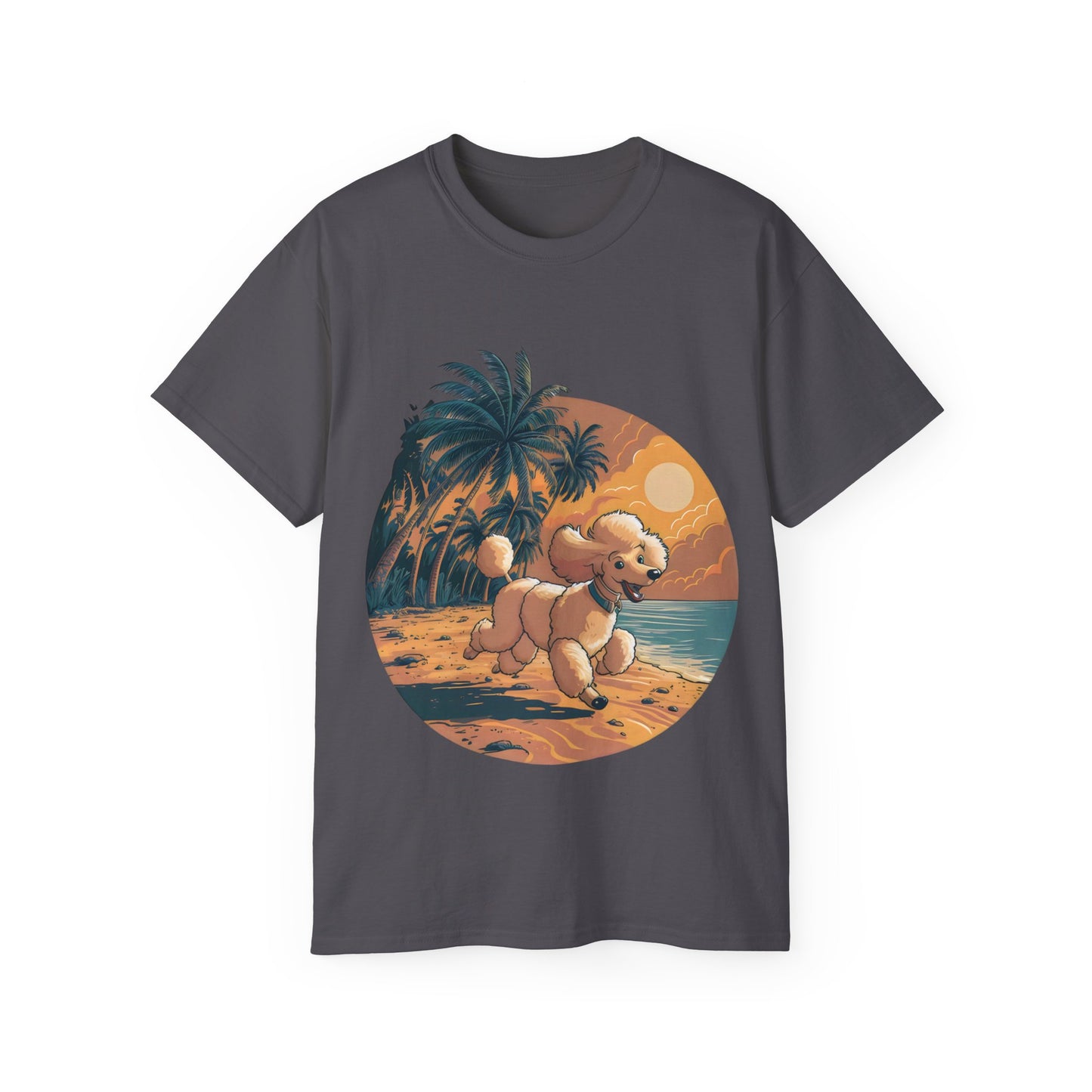 Cute Cartoon Poodle 80s Vintage Sunset Retro Organic T-Shirt