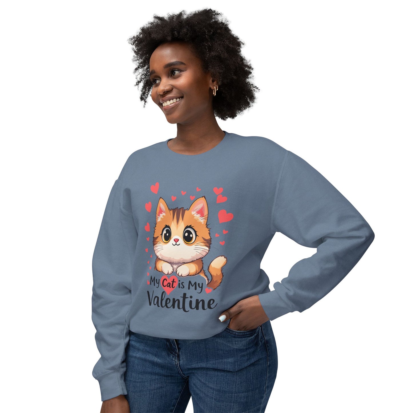 Cartoon Cat Valentine Crewneck Sweatshirt