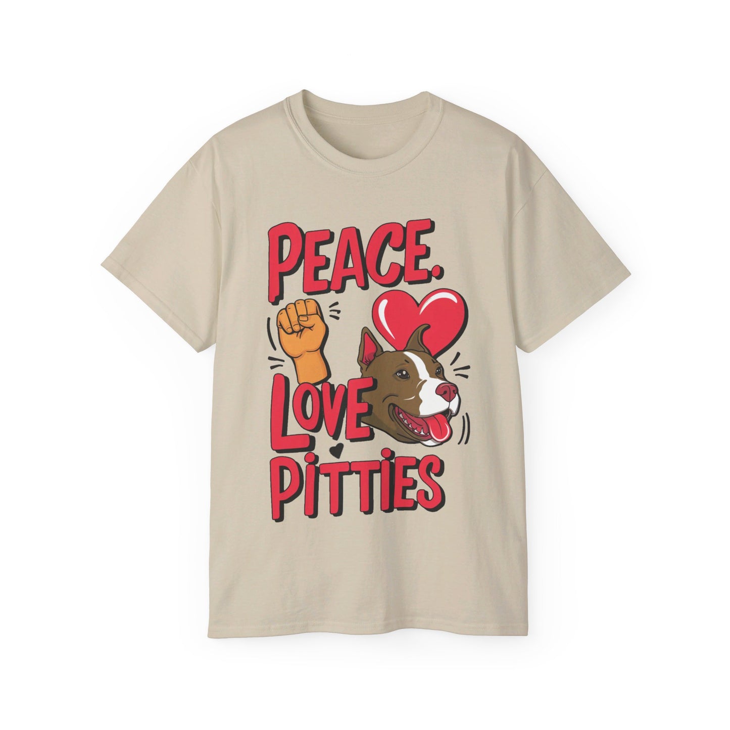 Cute Dog Cartoon Peace Love Pitties Unisex Organic T-Shirt