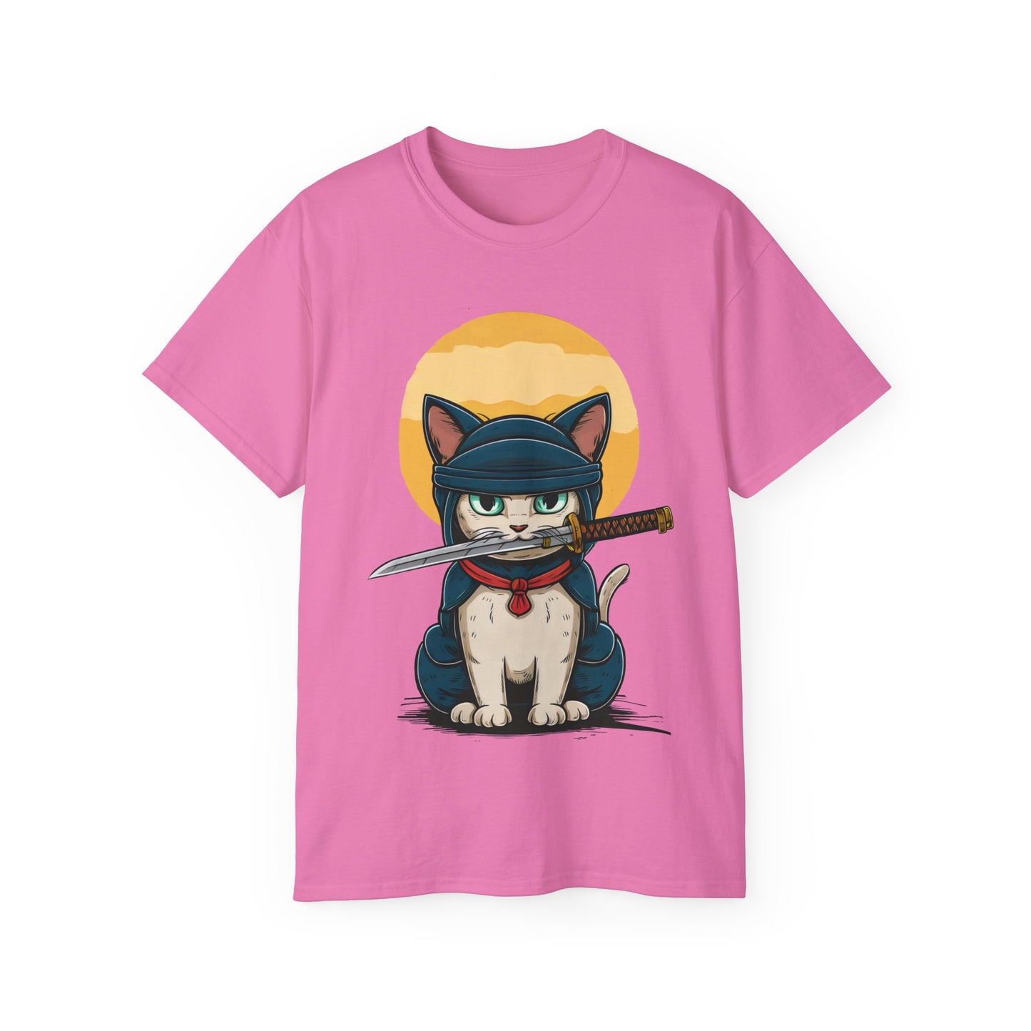 Cute Cartoon Samurai Ninja Cat Organic T-Shirt