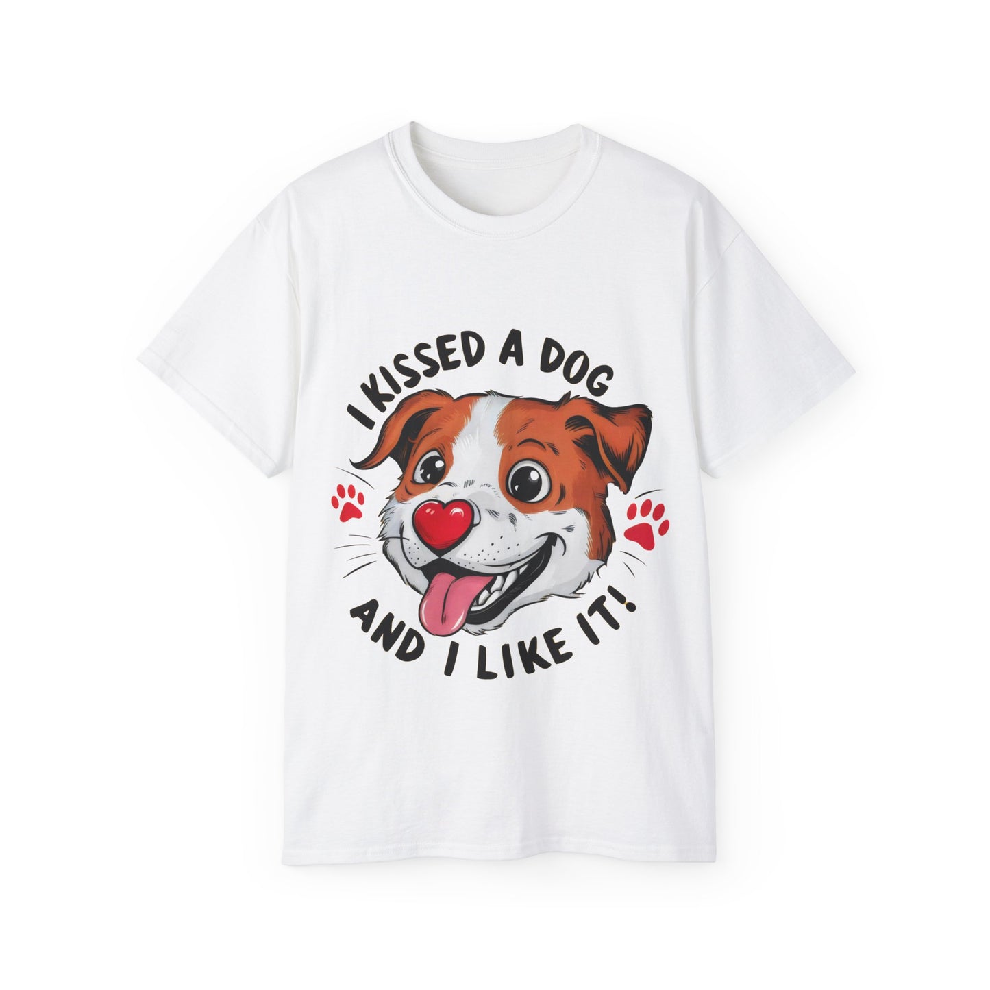 Cute Funny Cartoon I Kissed a Dog and I Like It Meme Unisex Organic T-Shirt