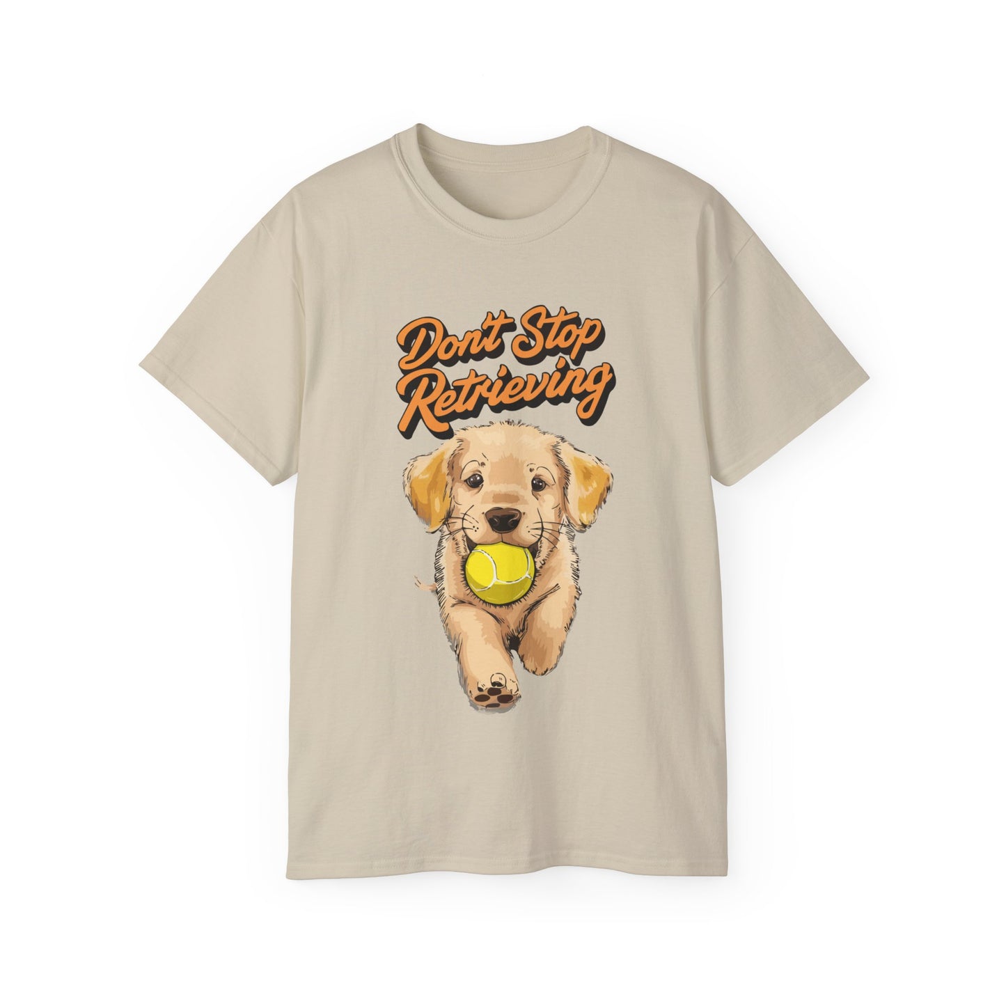 Cute Cartoon Golden Retriever Don't Stop Retrieving Unisex Organic T-Shirt