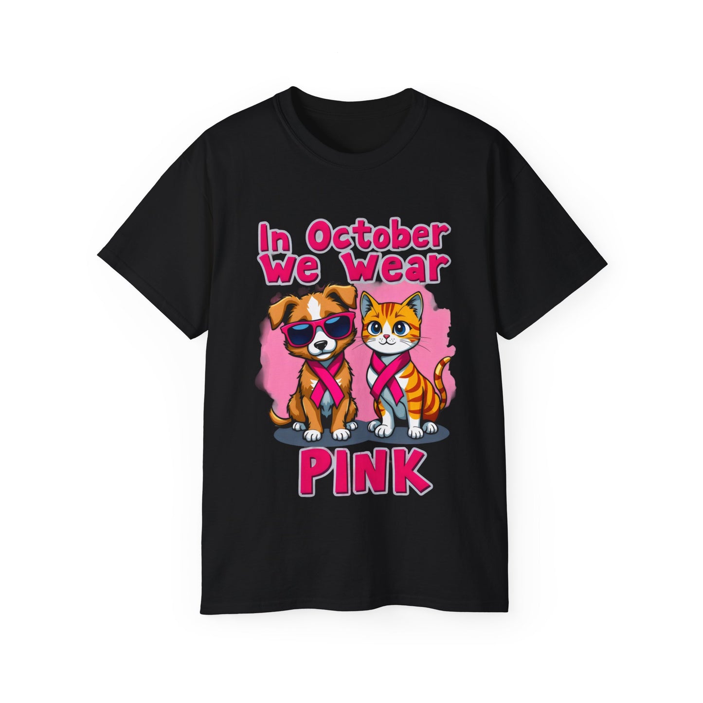 Cute Pet Cartoon In October We Wear Pink Unisex Organic T-Shirt