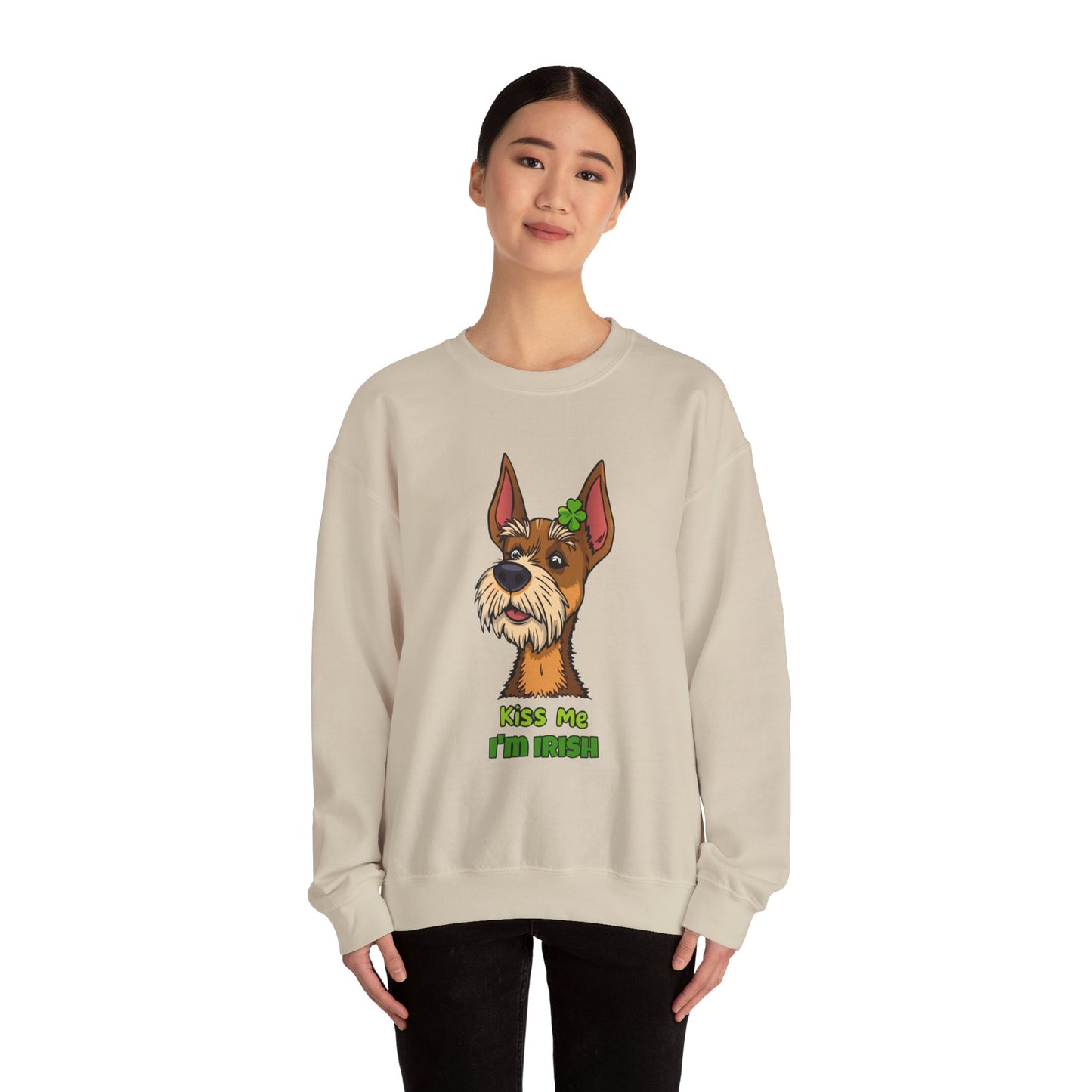 Cute Dog Cartoon Irish Terrier Kiss Me I'm Irish Meme Crewneck Sweatshirt