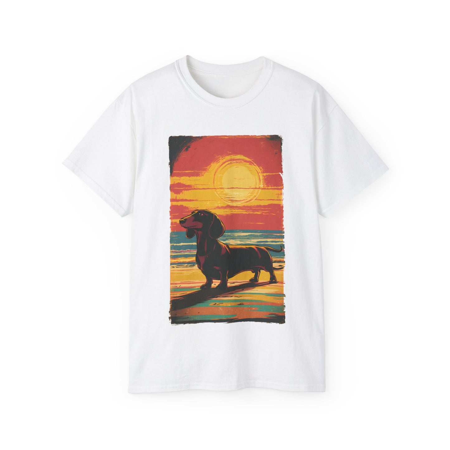 Vintage Dachshund Lover 60s 70s Retro Vintage Sunset Unisex Organic T-Shirt