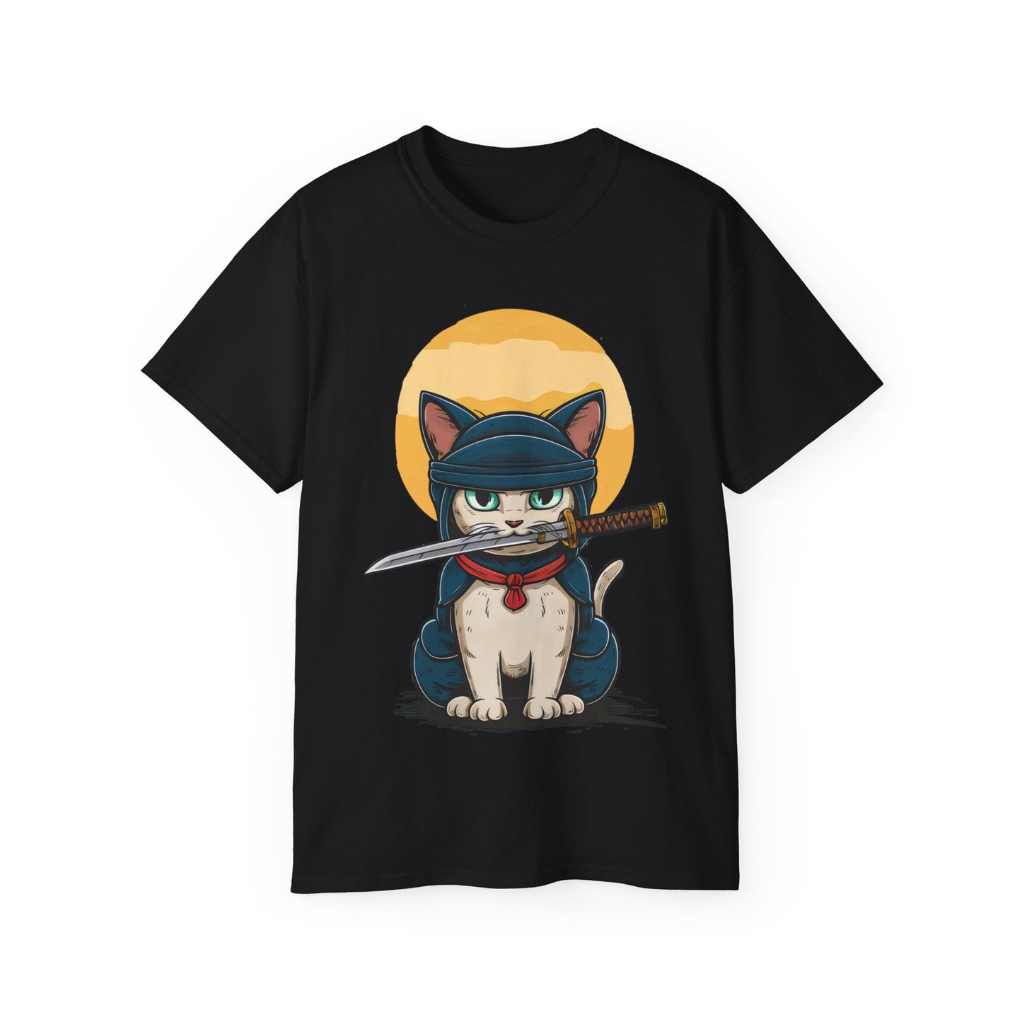 Cute Cartoon Samurai Ninja Cat Organic T-Shirt