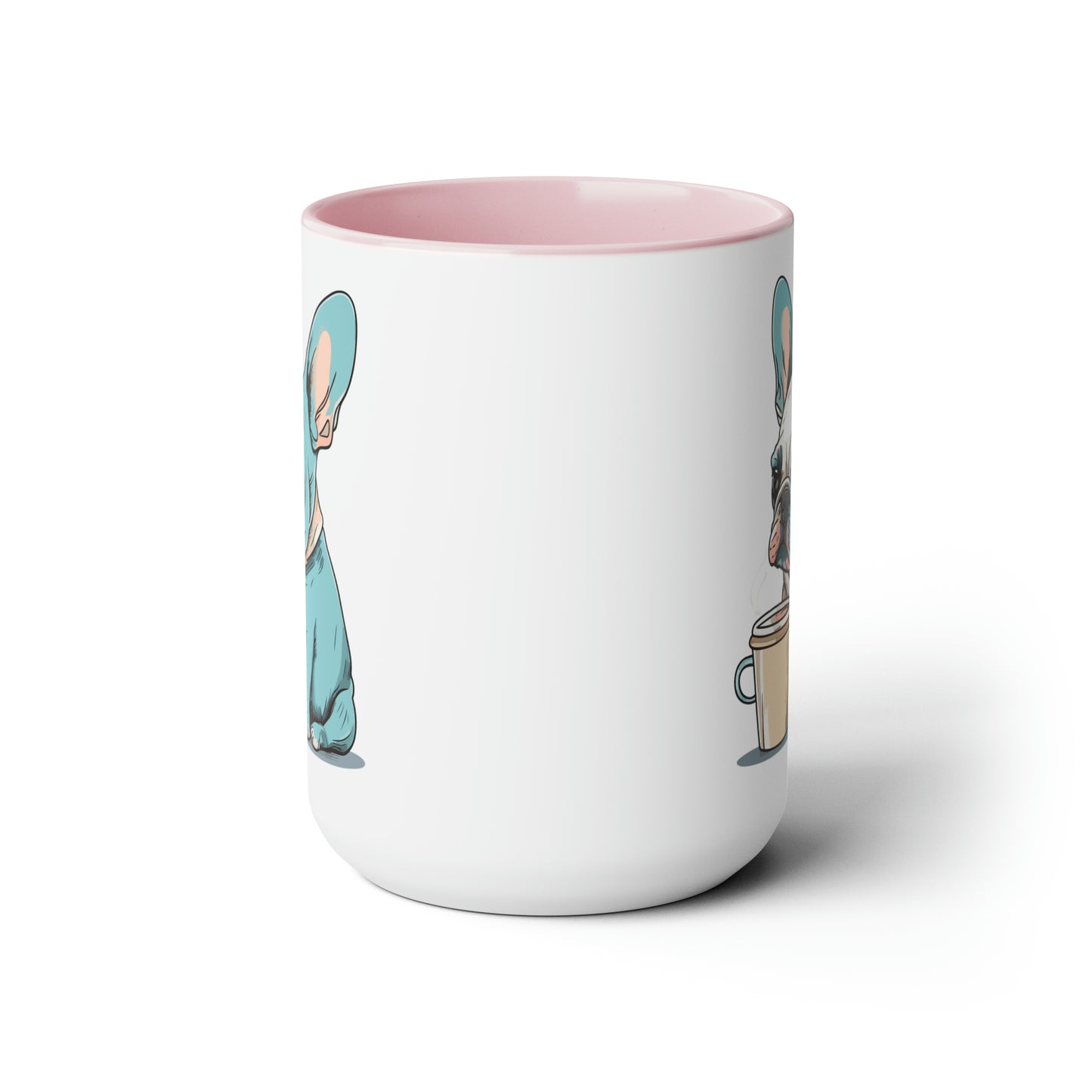 Cute Dog Drinking Coffee Meme Two-Tone Coffee Mugs, 15oz