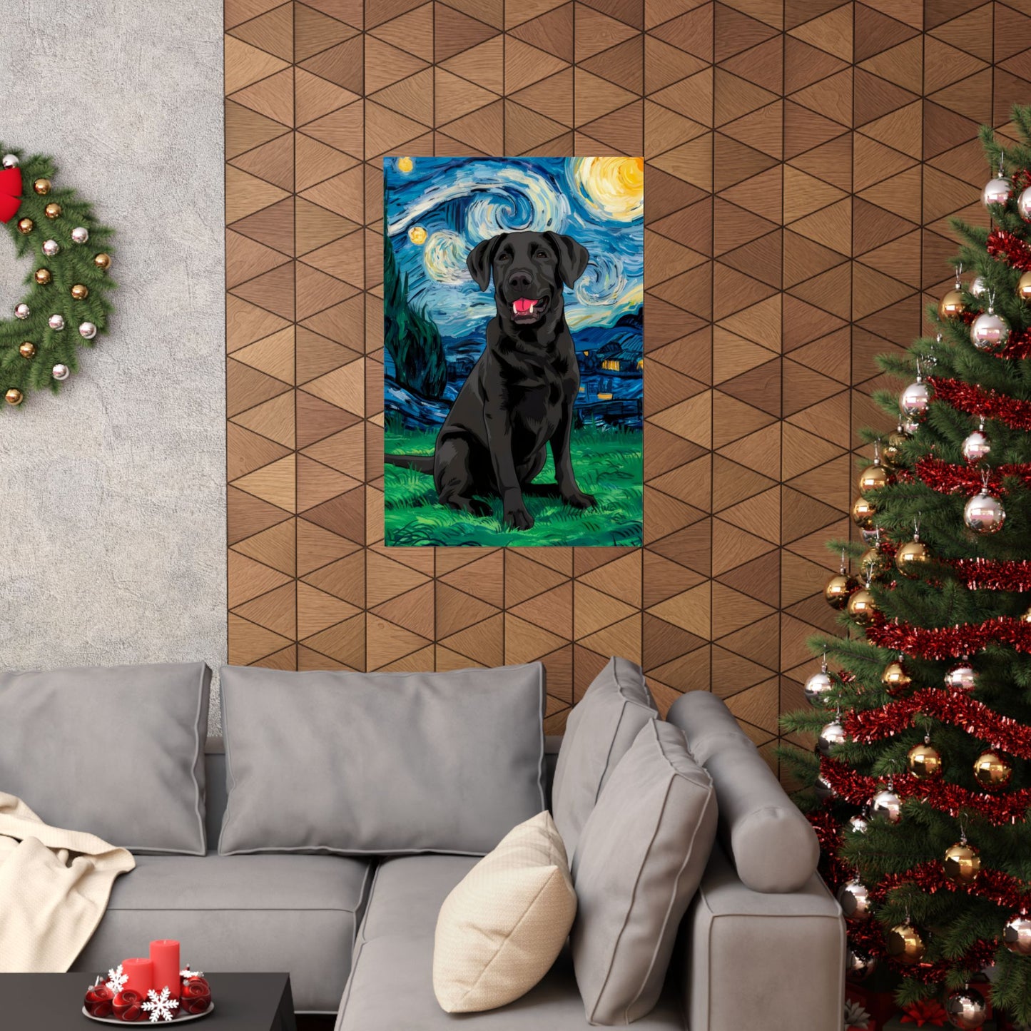 Cute Labrador Van Gogh Starry Night Matte Vertical Posters