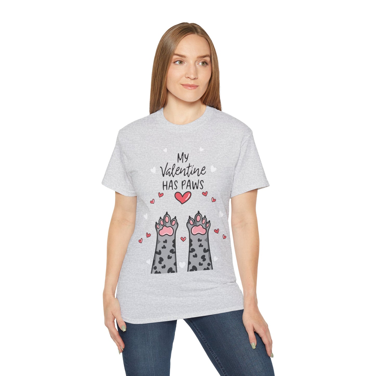 Cute Funny My Valentine Has Paws Unisex Organic T-Shirt