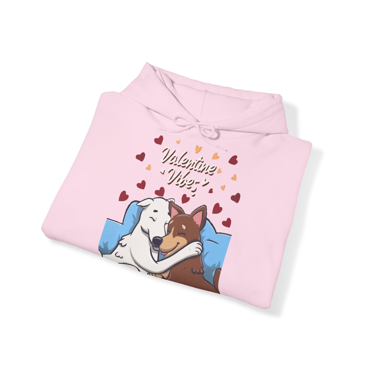 Cute Dog Cartoon Valentine Vibes Unisex Hooded Sweatshirt