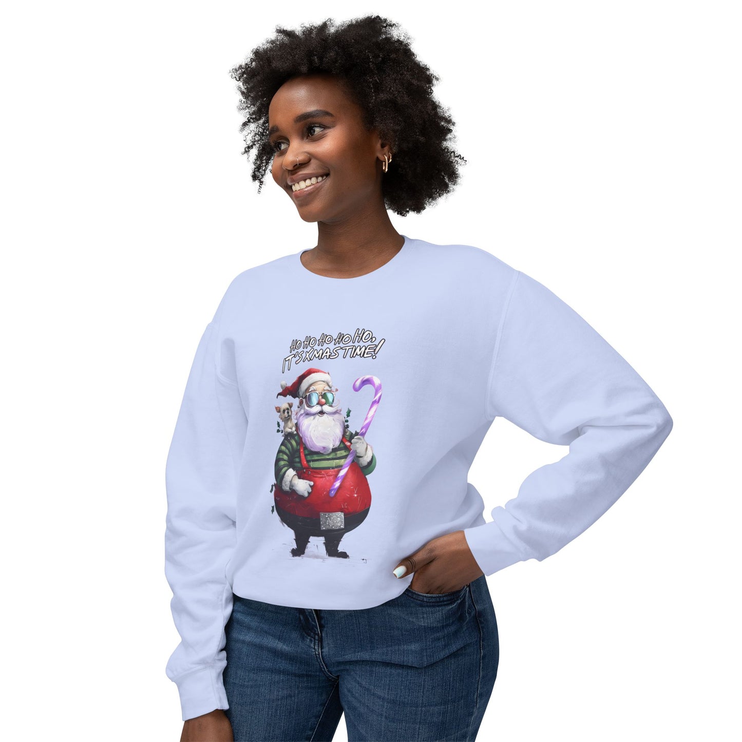 Cute Cartoon Santa and Dog Christmas Crewneck Sweatshirt