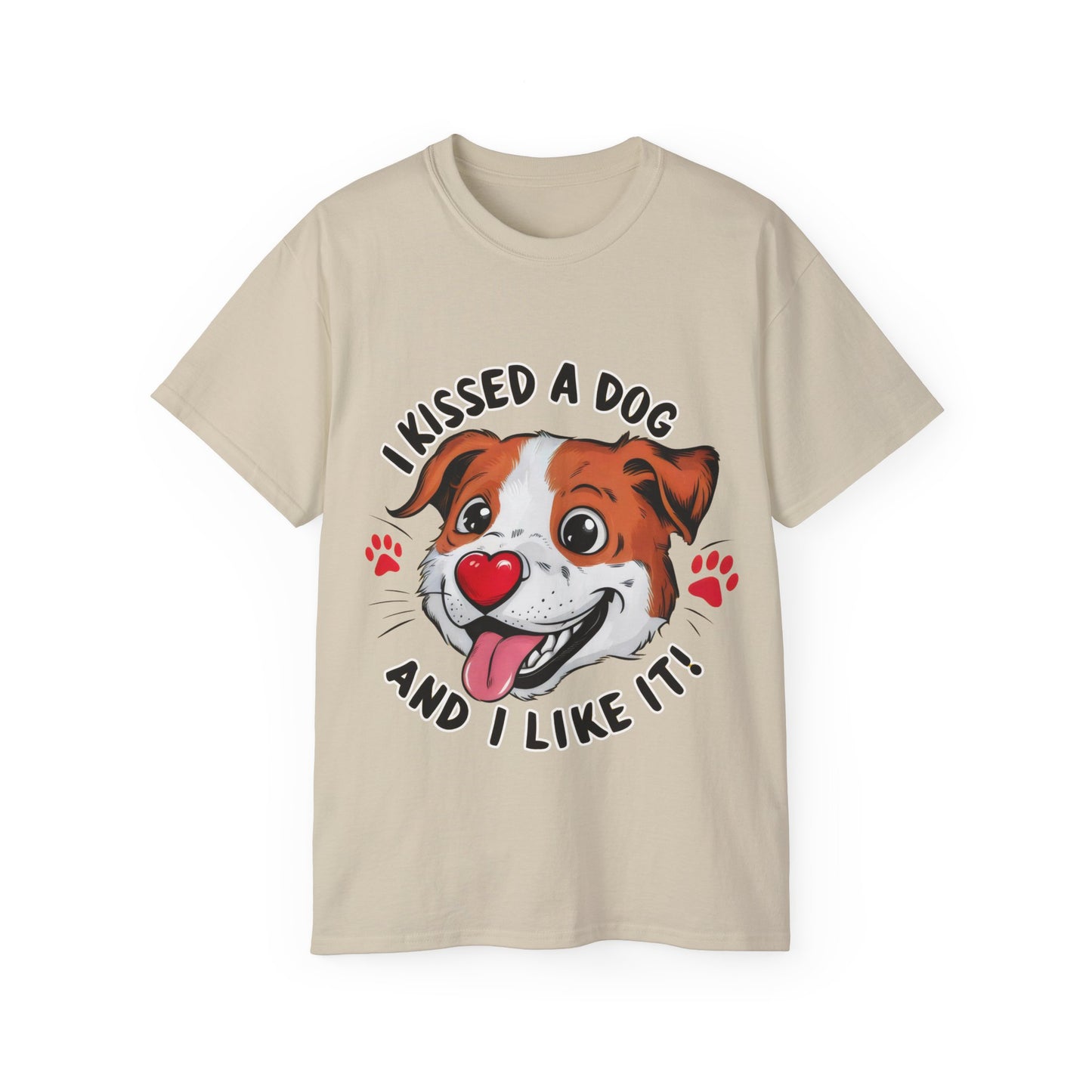 Cute Funny Cartoon I Kissed a Dog and I Like It Meme Unisex Organic T-Shirt