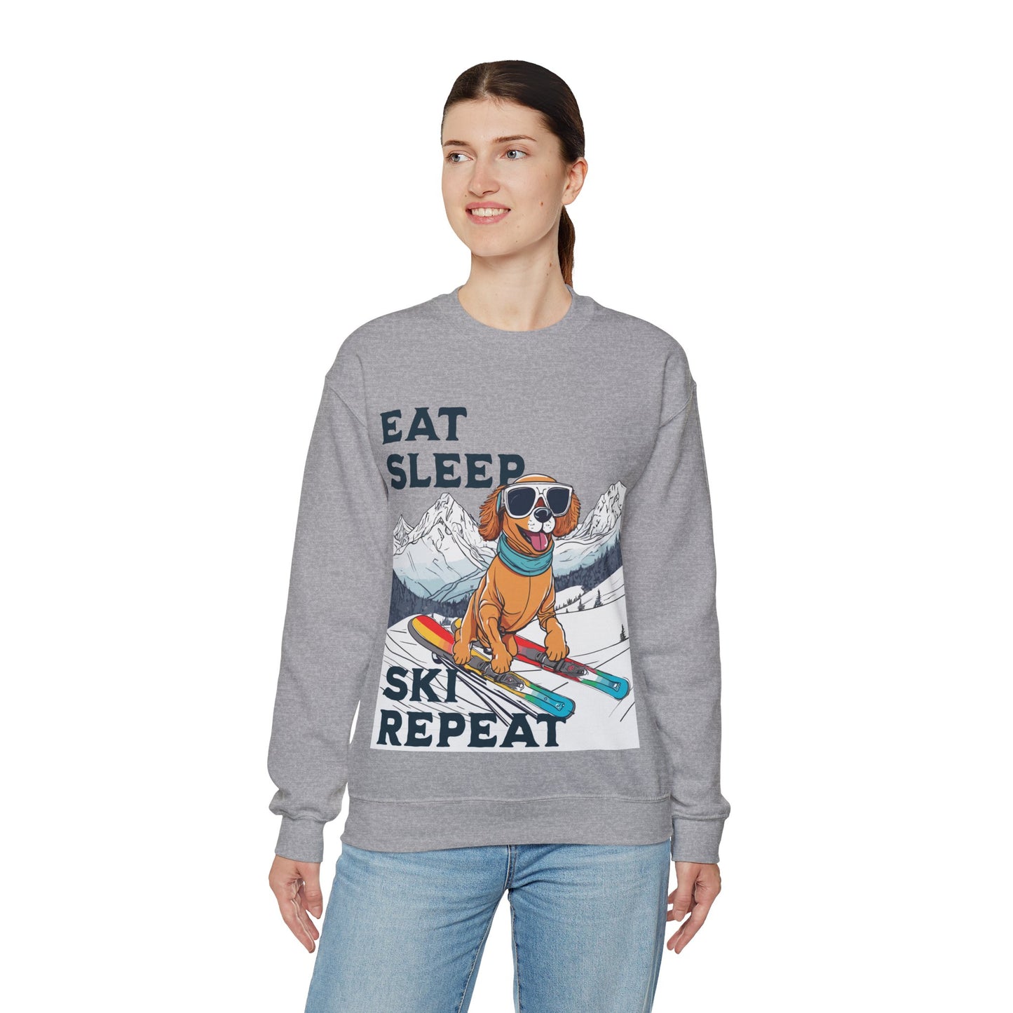 Cute Dog Cartoon Ski Lover Meme Crewneck Sweatshirt