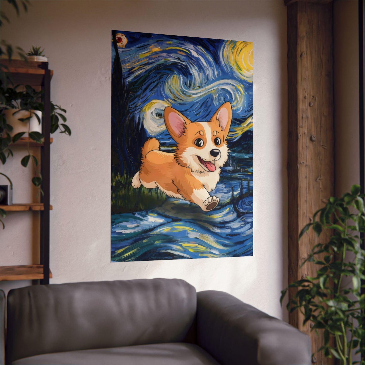 Cute Corgi Van Gogh Starry Night Matte Vertical Posters