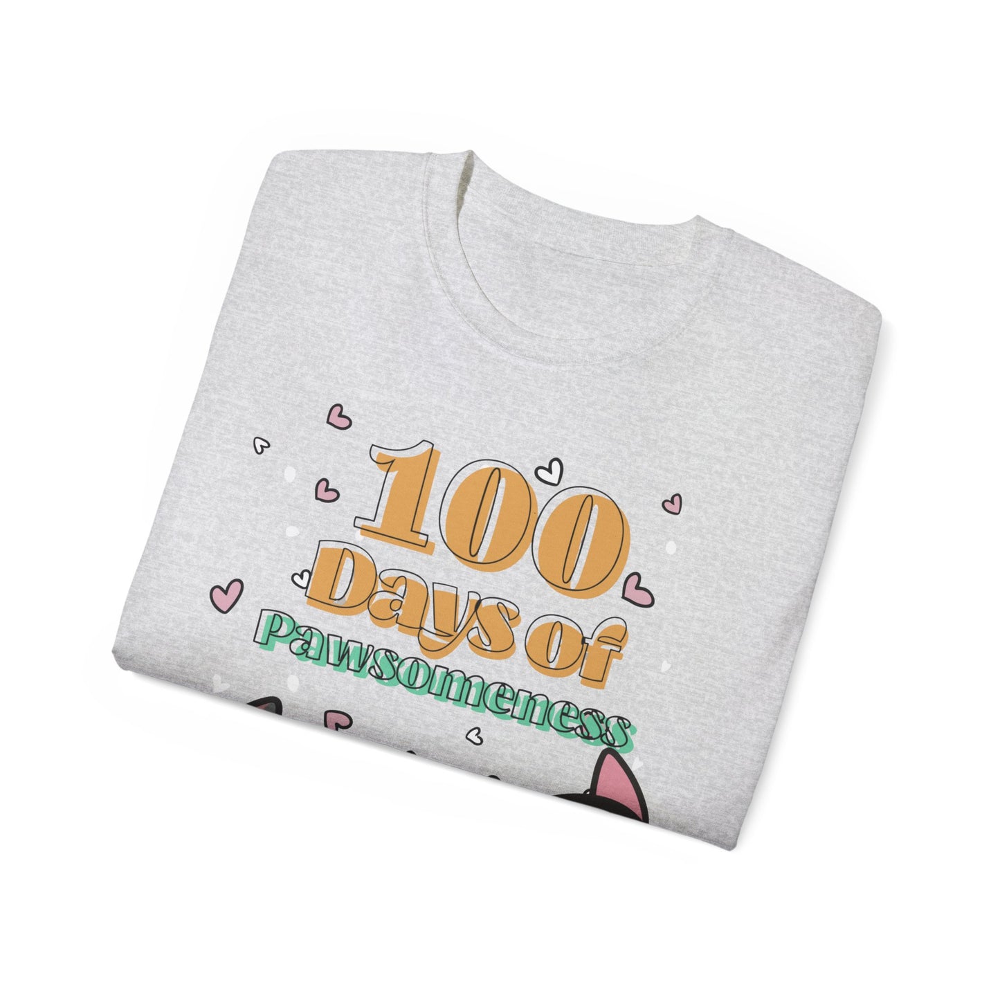 Cute Funny 100 Days of Pawsomeness Pet Lover Unisex Organic T-Shirt