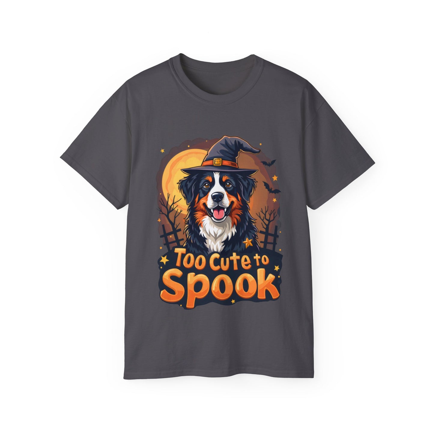 Dog Cartoon Too Cute to Spook Halloween Unisex Organic T-Shirt