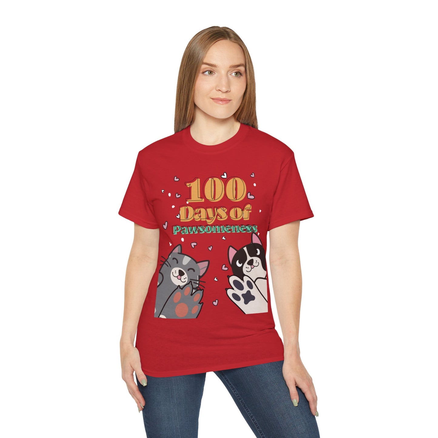 Cute Funny 100 Days of Pawsomeness Pet Lover Unisex Organic T-Shirt