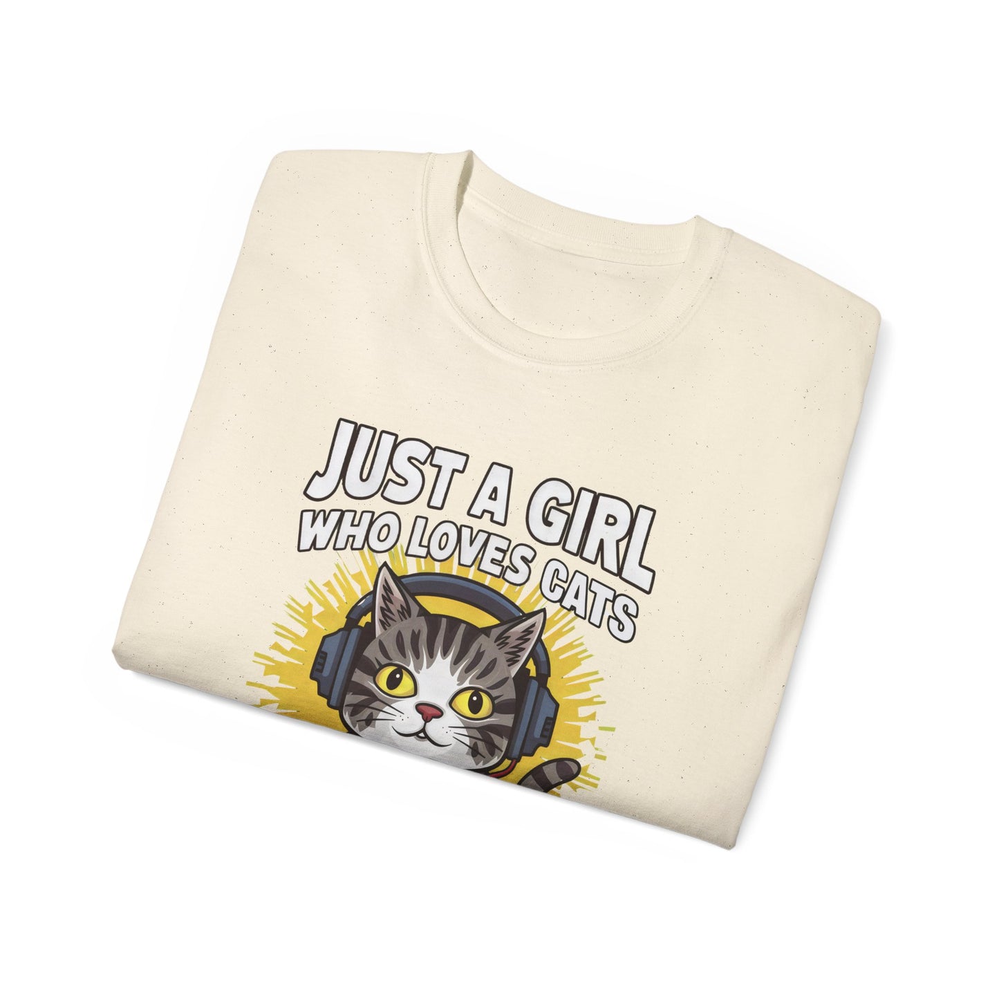 Cute Cartoon Just a Girl Who Loves Cats and Gaming Organic T-Shirt