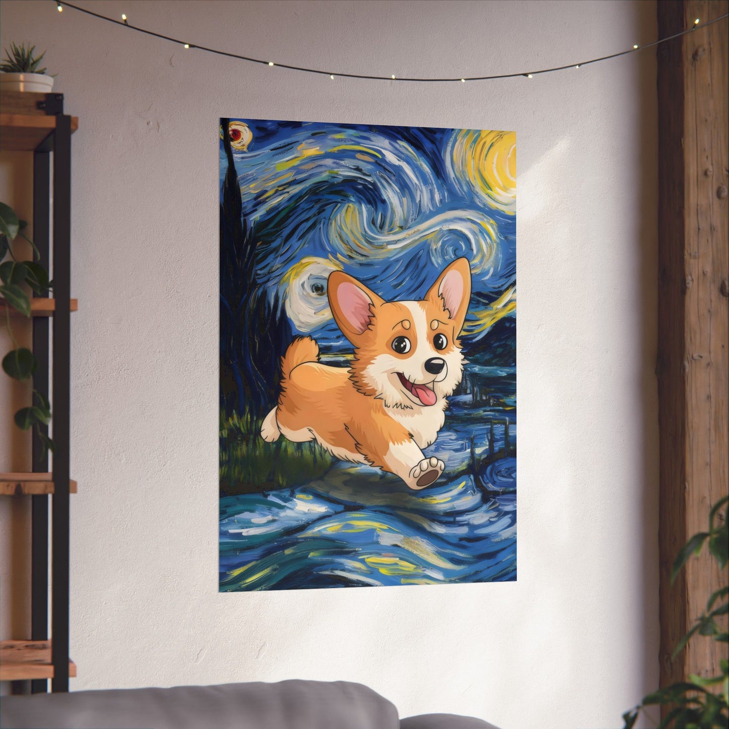 Cute Corgi Van Gogh Starry Night Matte Vertical Posters