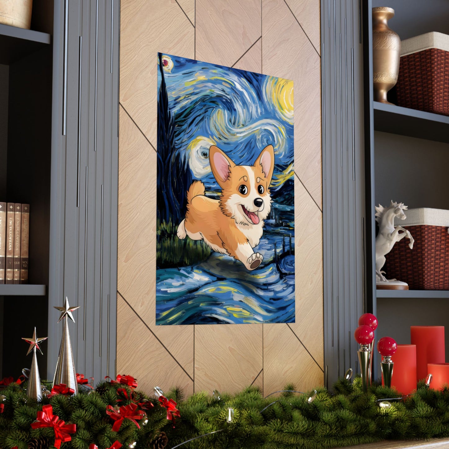 Cute Corgi Van Gogh Starry Night Matte Vertical Posters