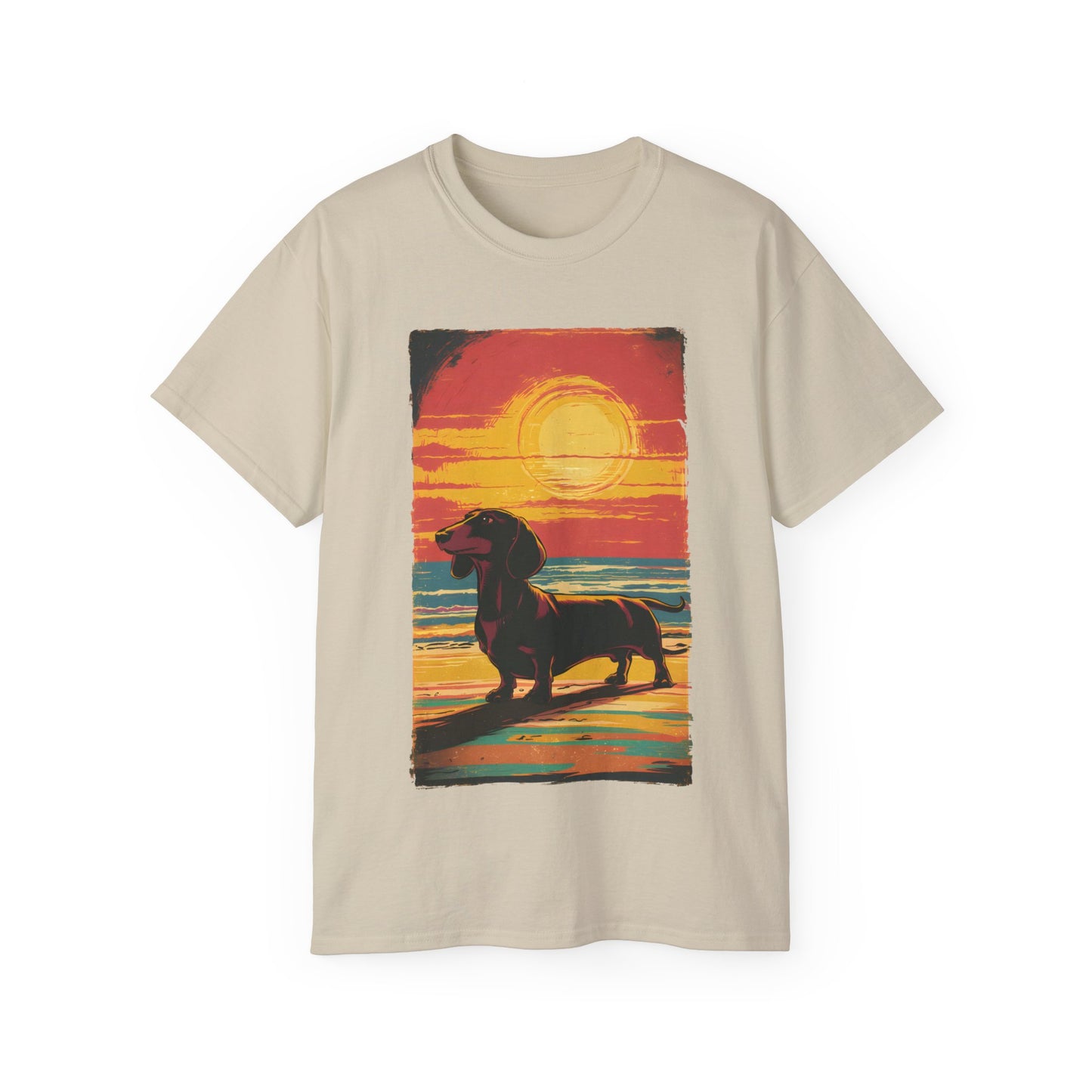 Vintage Dachshund Lover 60s 70s Retro Vintage Sunset Unisex Organic T-Shirt