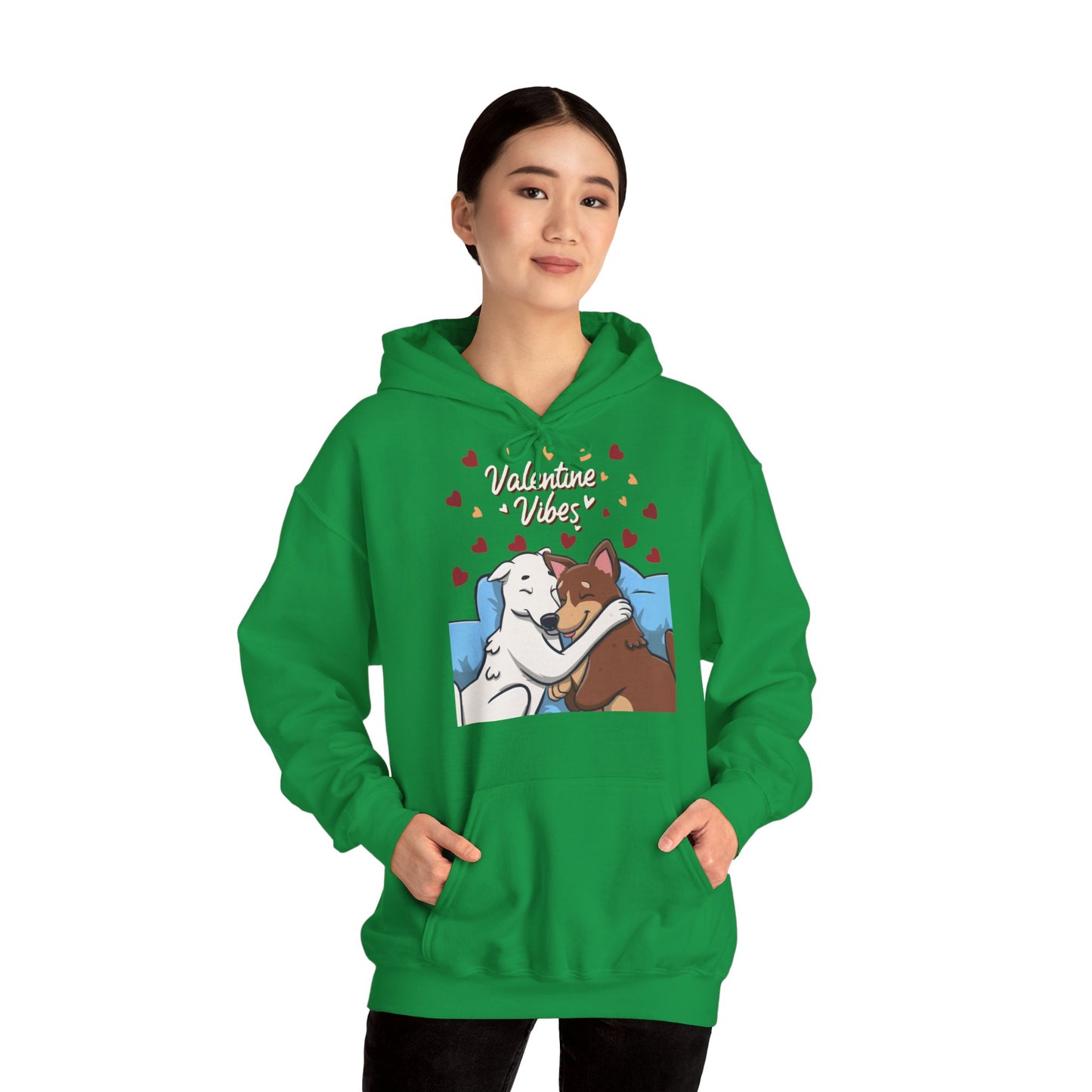 Cute Dog Cartoon Valentine Vibes Unisex Hooded Sweatshirt