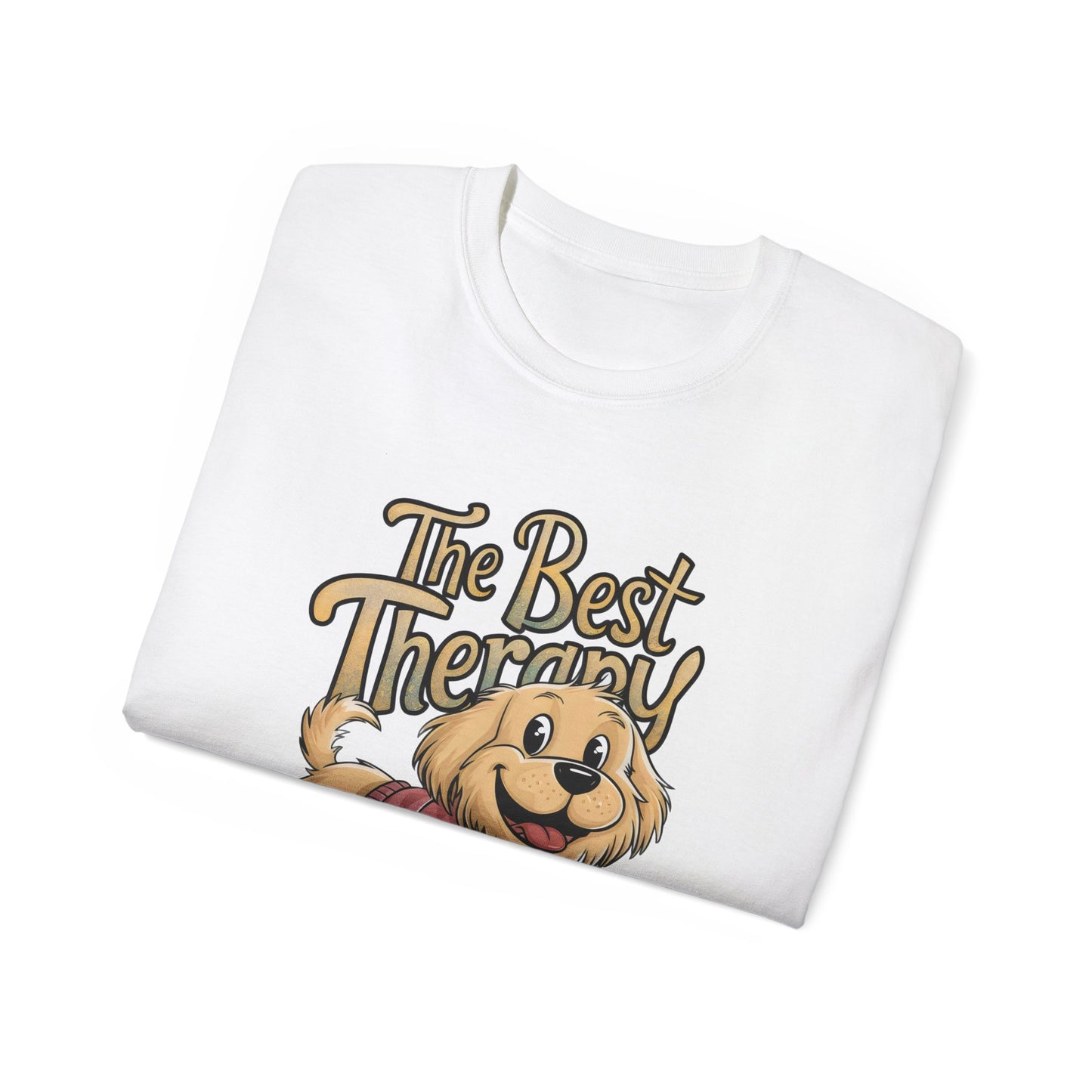 Cute Dog Cartoon The Best Therapy is a Golden Unisex Organic T-Shirt