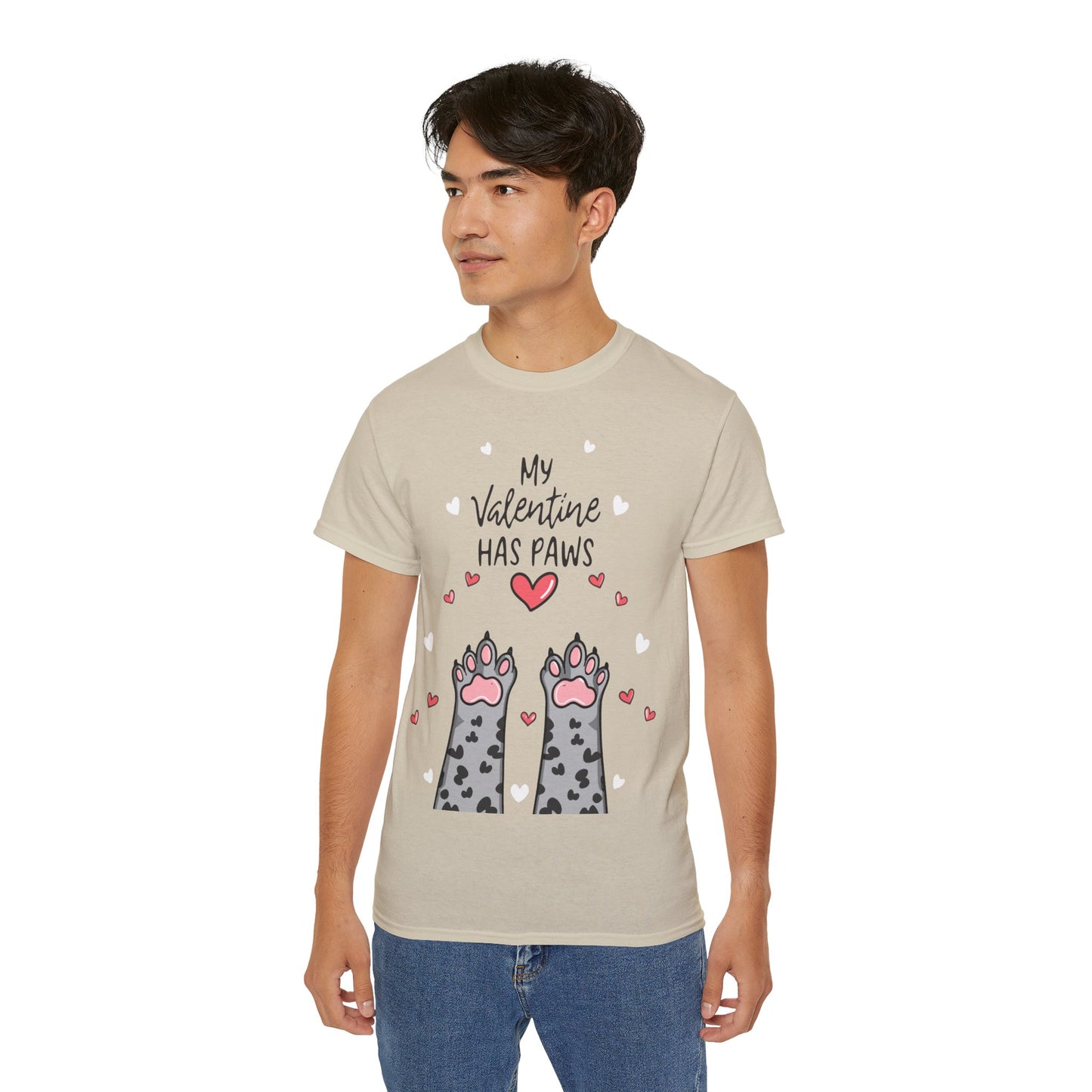 Cute Funny My Valentine Has Paws Unisex Organic T-Shirt