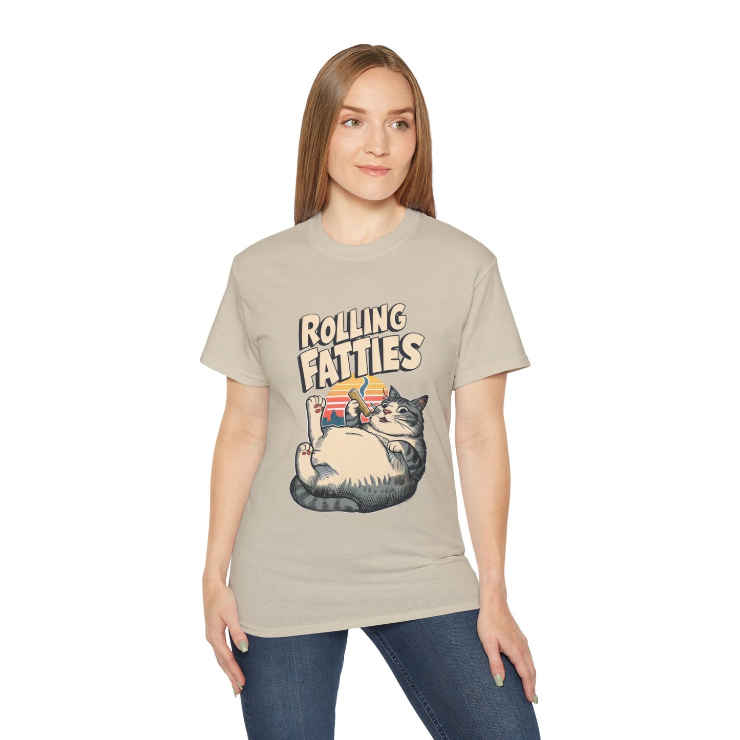 Cute Cat Cartoon Rolling Fatties Unisex Organic T-Shirt