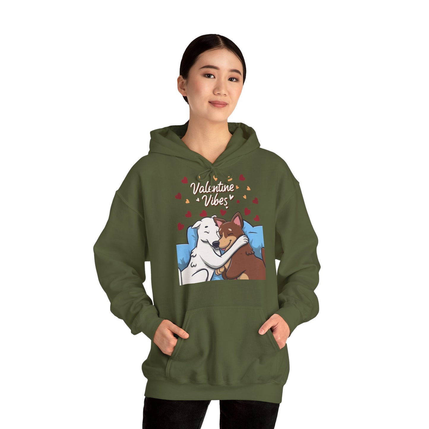 Cute Dog Cartoon Valentine Vibes Unisex Hooded Sweatshirt