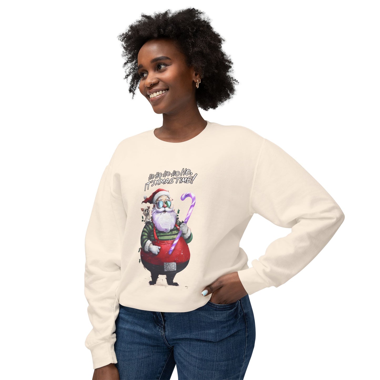 Cute Cartoon Santa and Dog Christmas Crewneck Sweatshirt