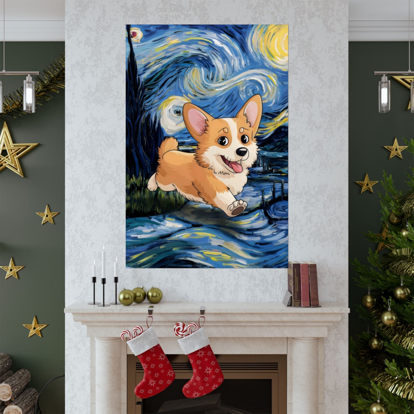 Cute Corgi Van Gogh Starry Night Matte Vertical Posters