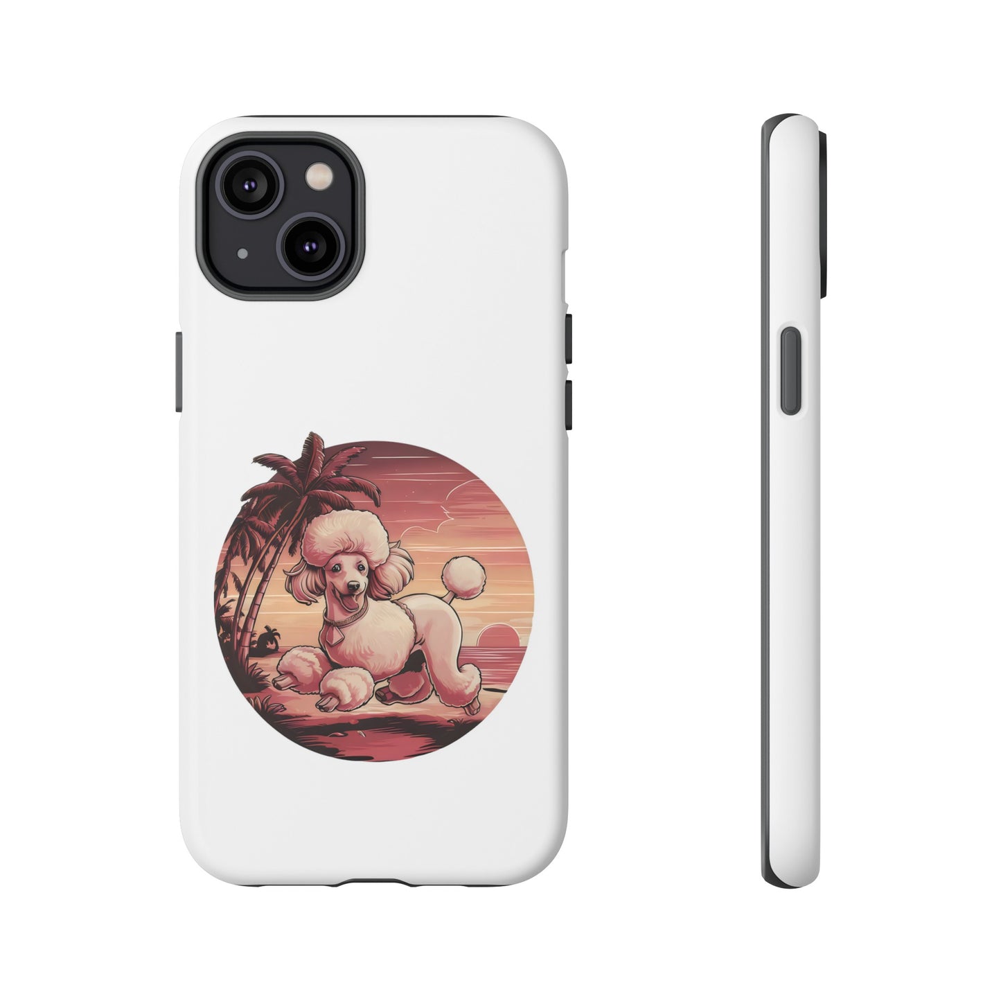 Cute Cartoon Poodle 80s Vintage Sunset Retro iPhone Tough Cases