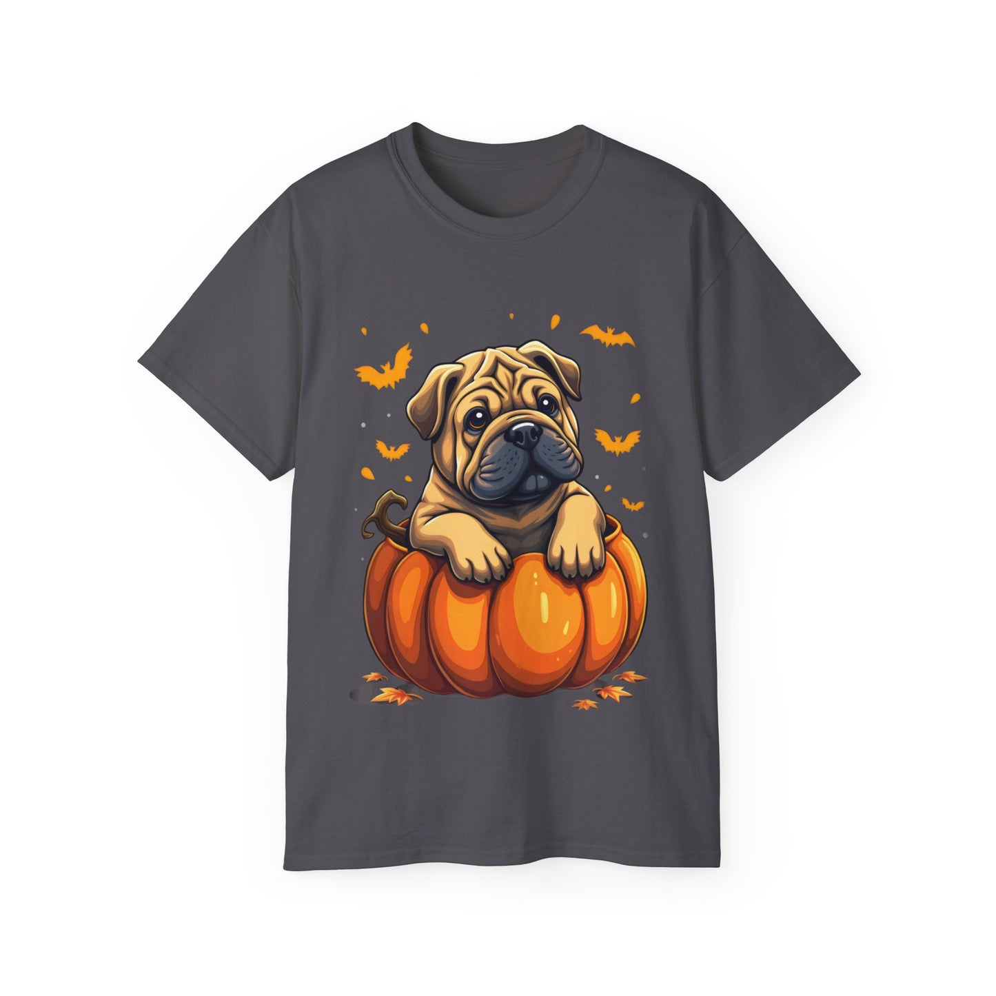 Cute Dog Cartoon Shar Pei Halloween Trick or Treat Unisex Organic T-Shirt