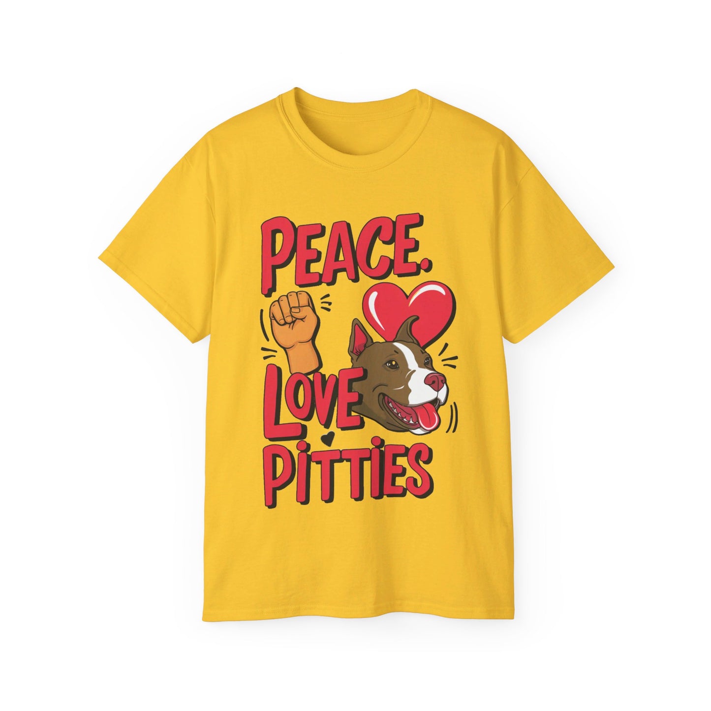 Cute Dog Cartoon Peace Love Pitties Unisex Organic T-Shirt