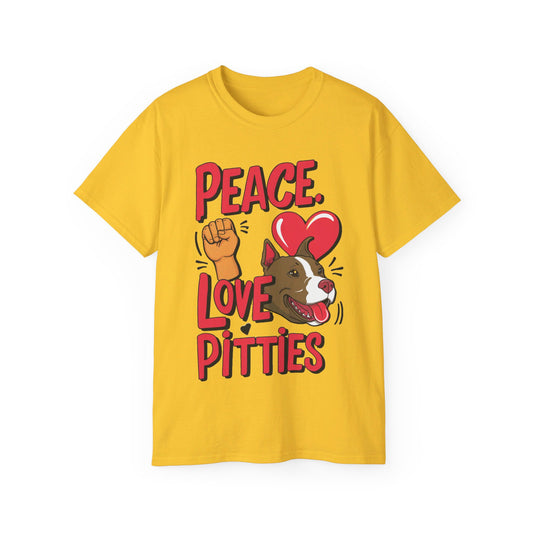 Cute Dog Cartoon Peace Love Pitties Unisex Organic T-Shirt