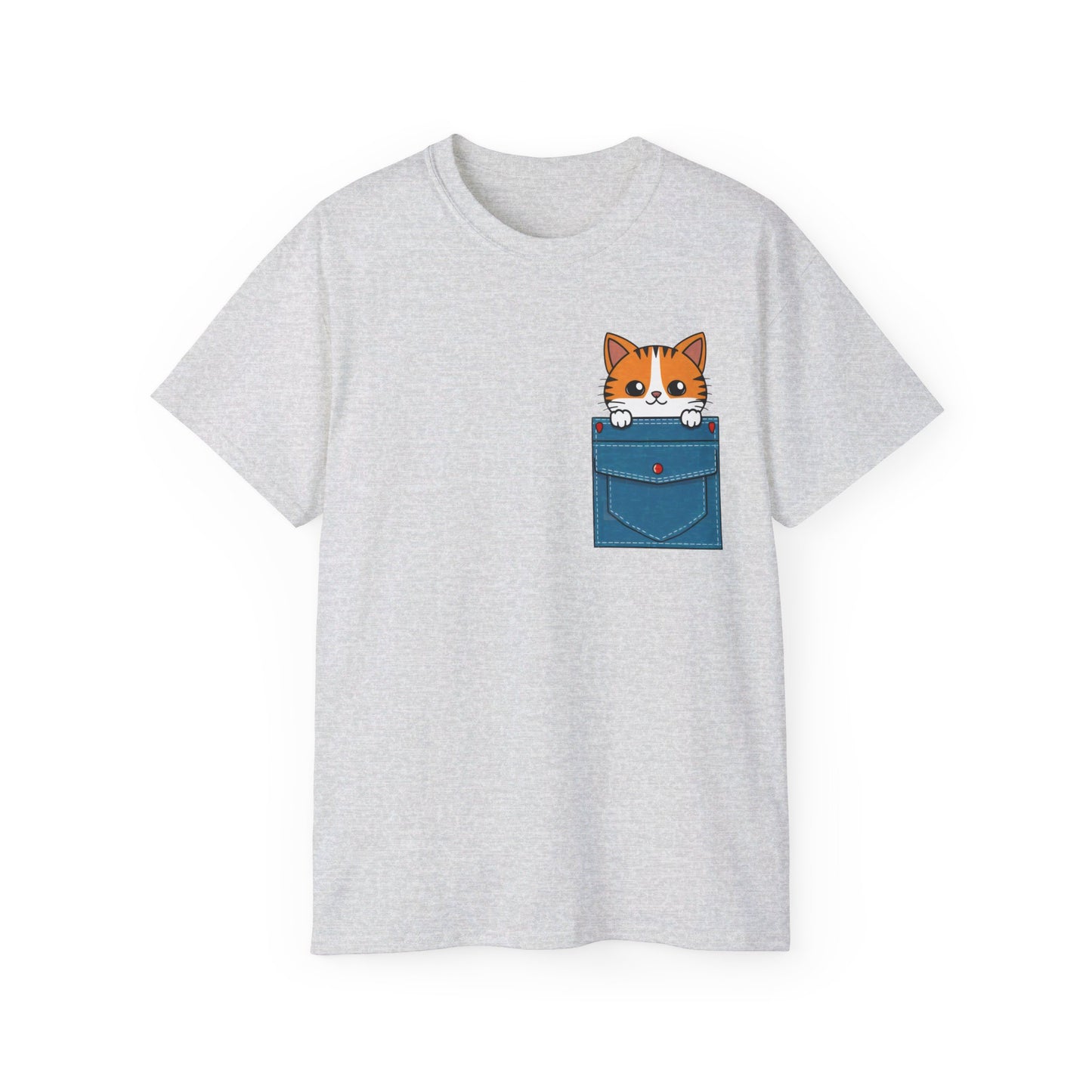 Cute Cartoon Cat in Pocket Unisex Organic T-Shirt