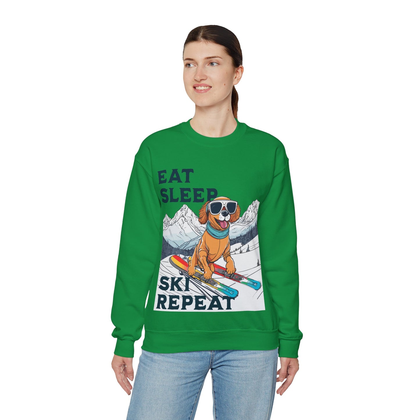 Cute Dog Cartoon Ski Lover Meme Crewneck Sweatshirt