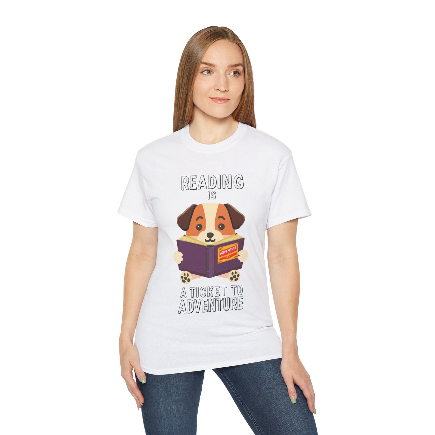 Cute Cartoon Reading is a Ticket to Adventure Unisex Organic T-Shirt