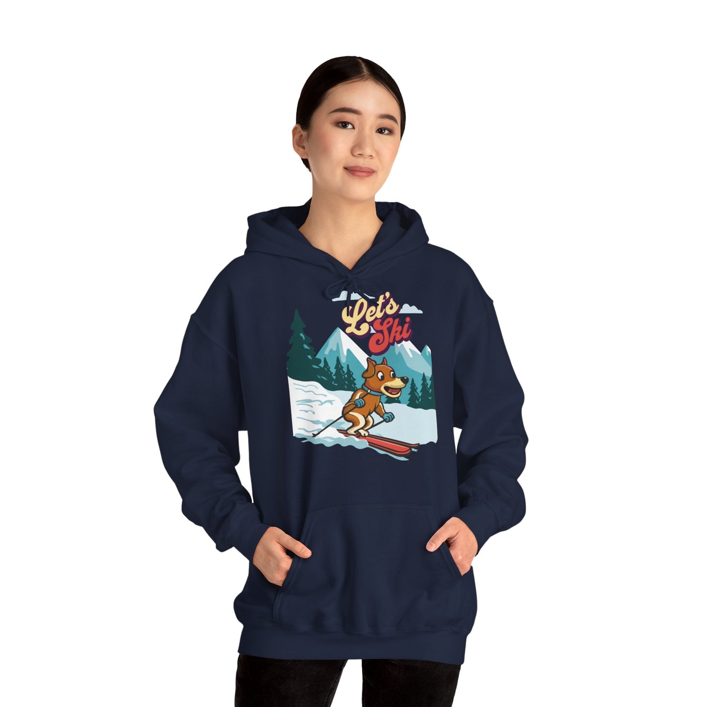 Cute Funny Dog Cartoon Let's Ski Unisex Hooded Sweatshirt