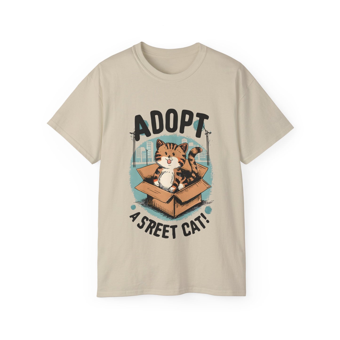 Cute Cat Cartoon Adopt a Street Cat Unisex Organic T-Shirt