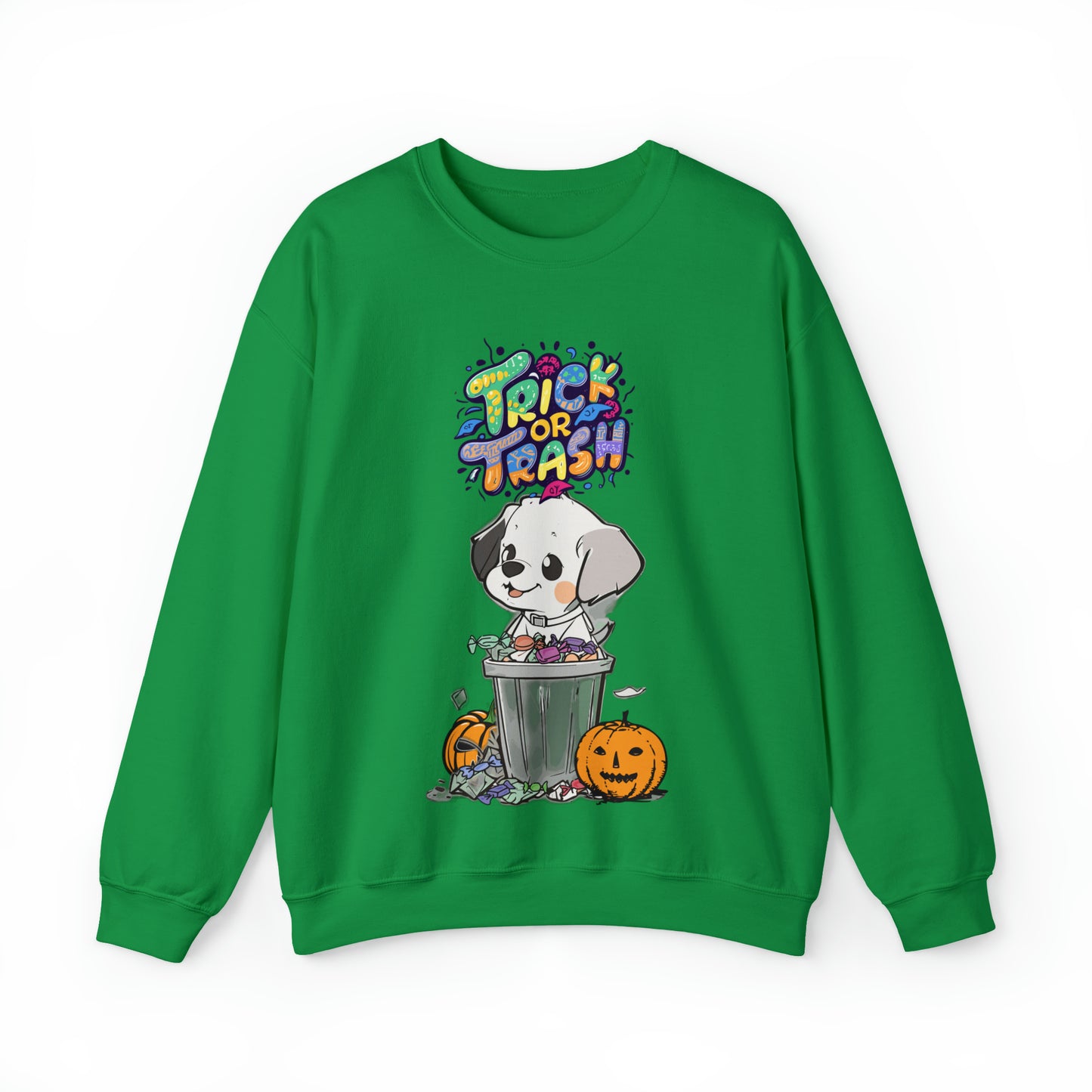 Cute Funny Trick or Trash Dog Unisex Crewneck Sweatshirt