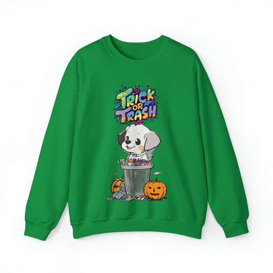 Cute Funny Trick or Trash Dog Unisex Crewneck Sweatshirt