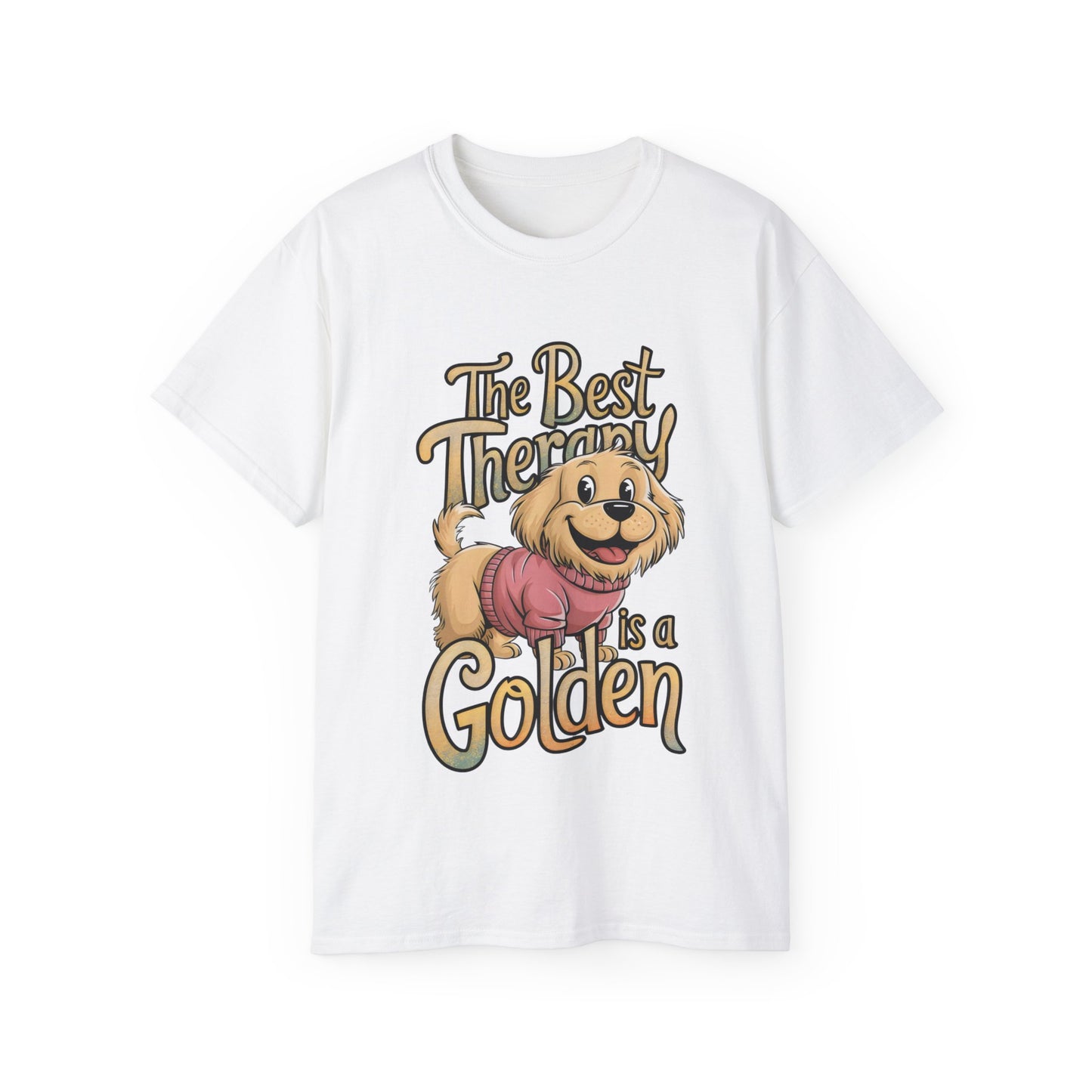 Cute Dog Cartoon The Best Therapy is a Golden Unisex Organic T-Shirt