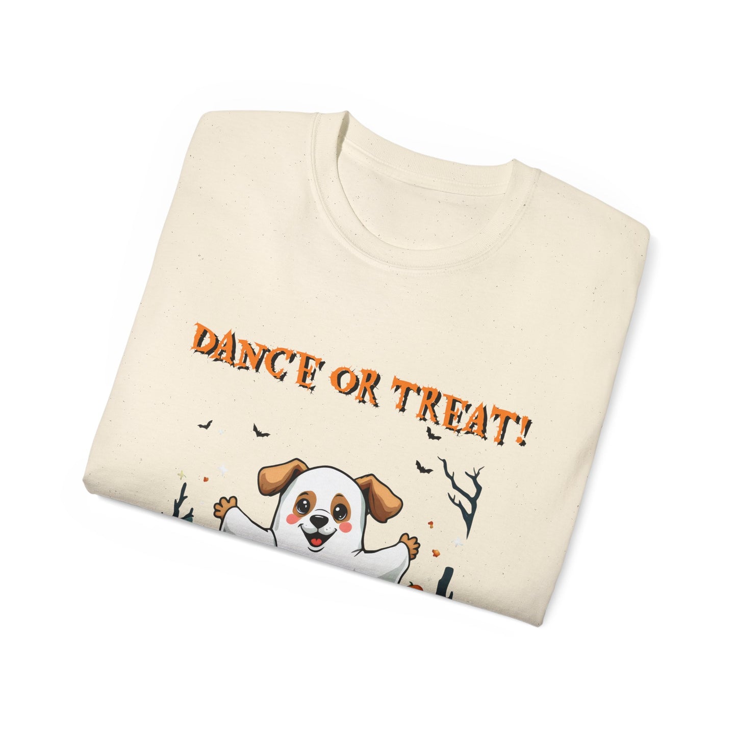 Cute Funny Dog Cartoon Dance or Treat Halloween Meme Organic T-Shirt