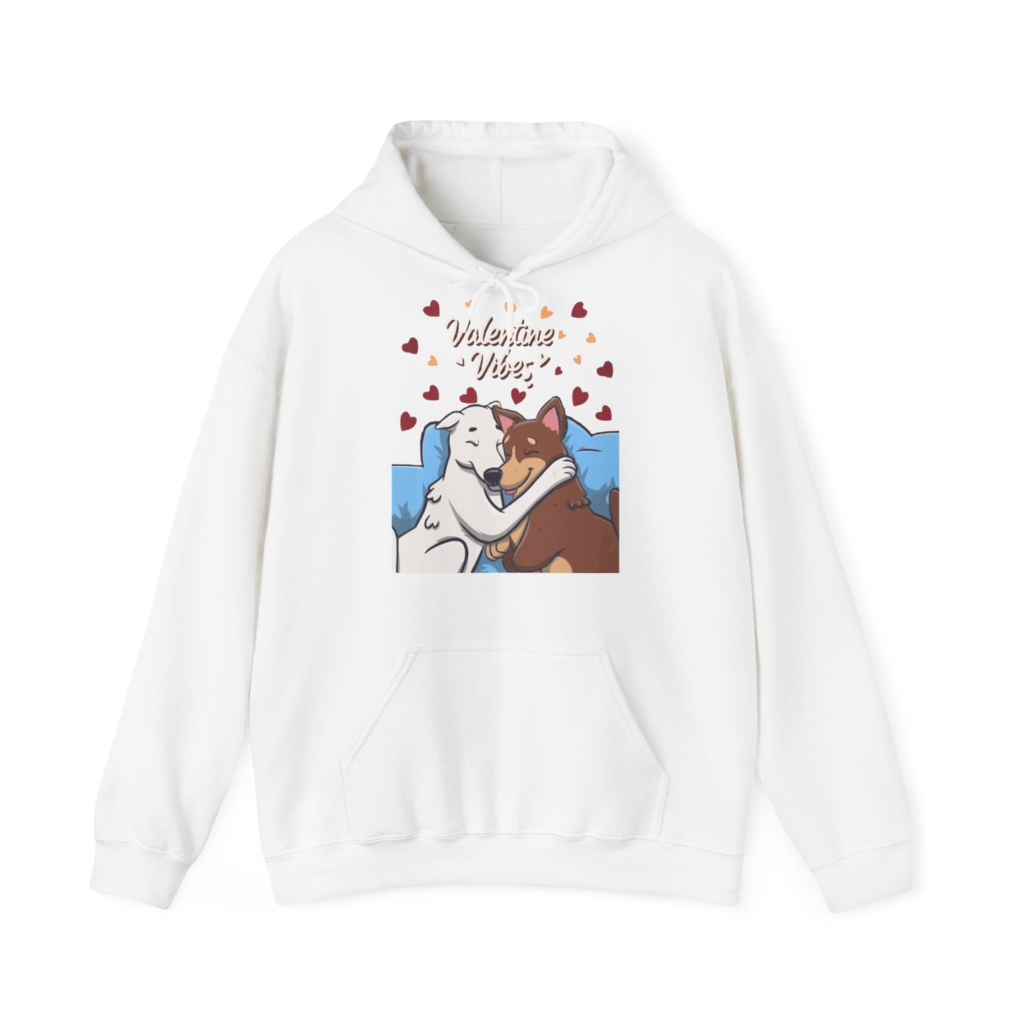 Cute Dog Cartoon Valentine Vibes Unisex Hooded Sweatshirt